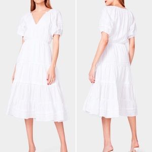 Betsey Johnson white cottagecore boho spectator puff sleeve midi dress M